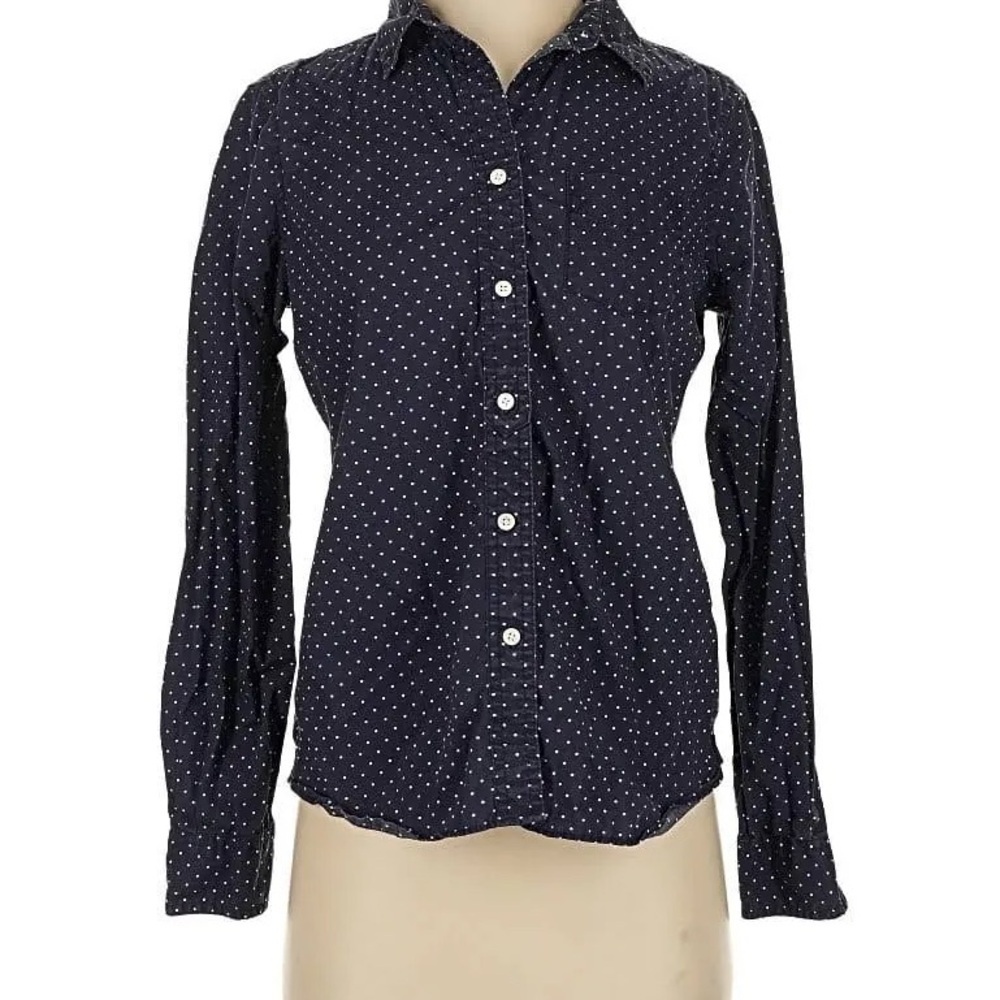 Lands' End Canvas Navy Polka Dot Button Down Shirt unisex - Picture 2 of 3